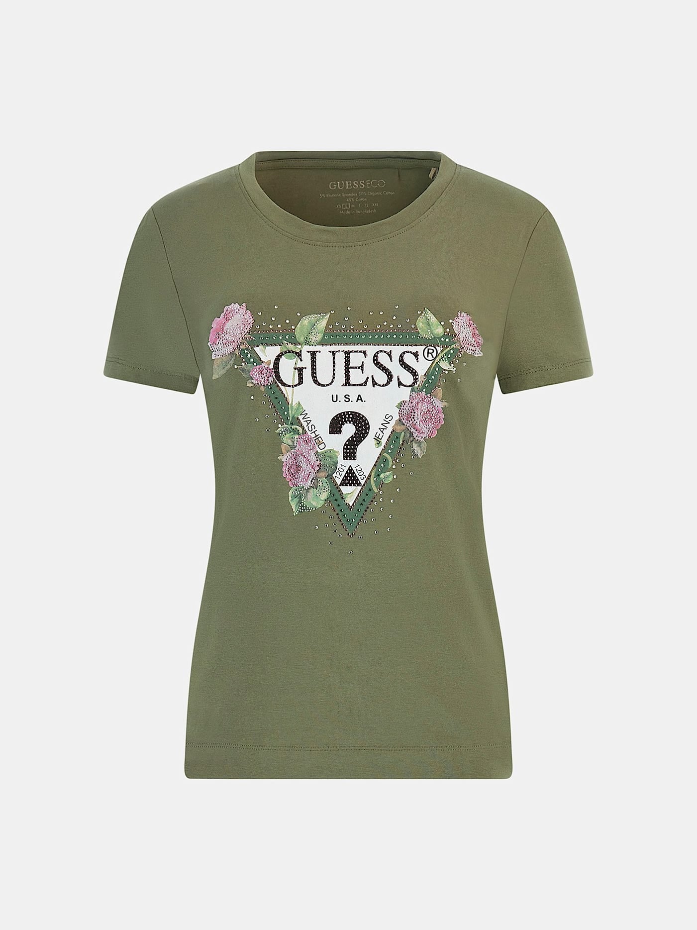 Guess Damen T-Shirt Stretch Logo Blumen