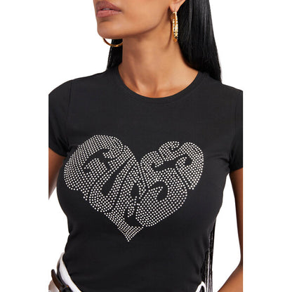 Guess Damen T-Shirt Herz mit Strasssteinen
