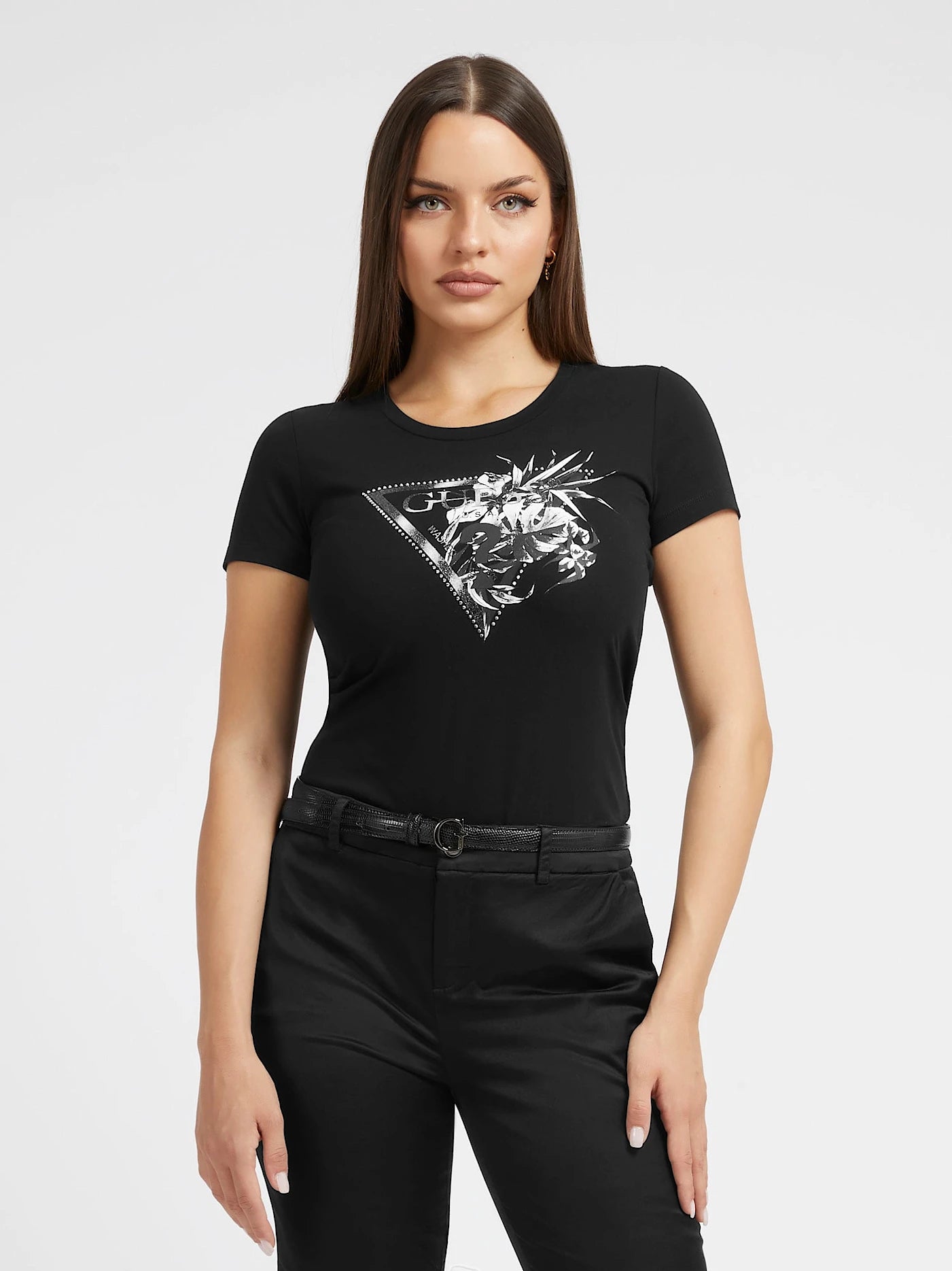 Guess Damen T-Shirt Florales Logo-Dreieck